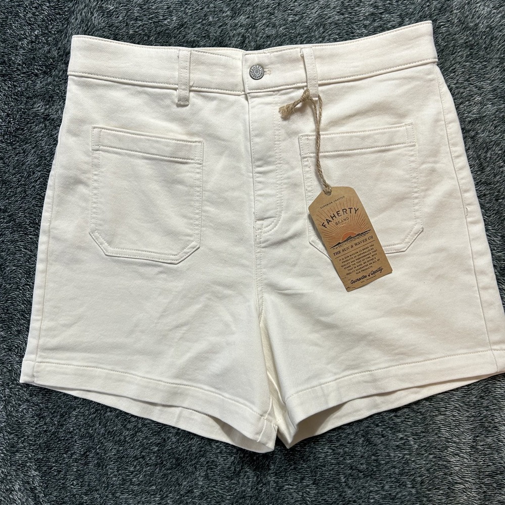 Faherty Womens Size 32 White Stretch Terry Pitch Pocket Athletic Shorts